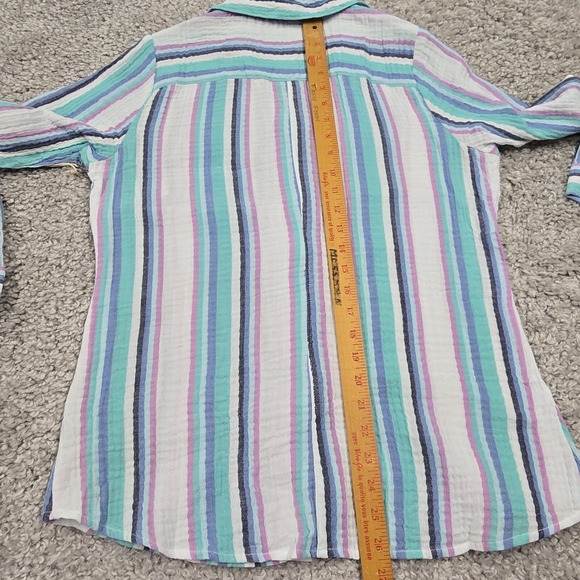 Escape by Habitat Shirt Womens Small‎ Striped Button Long Sleeve Gauzy Coastal - Picture 11 of 13